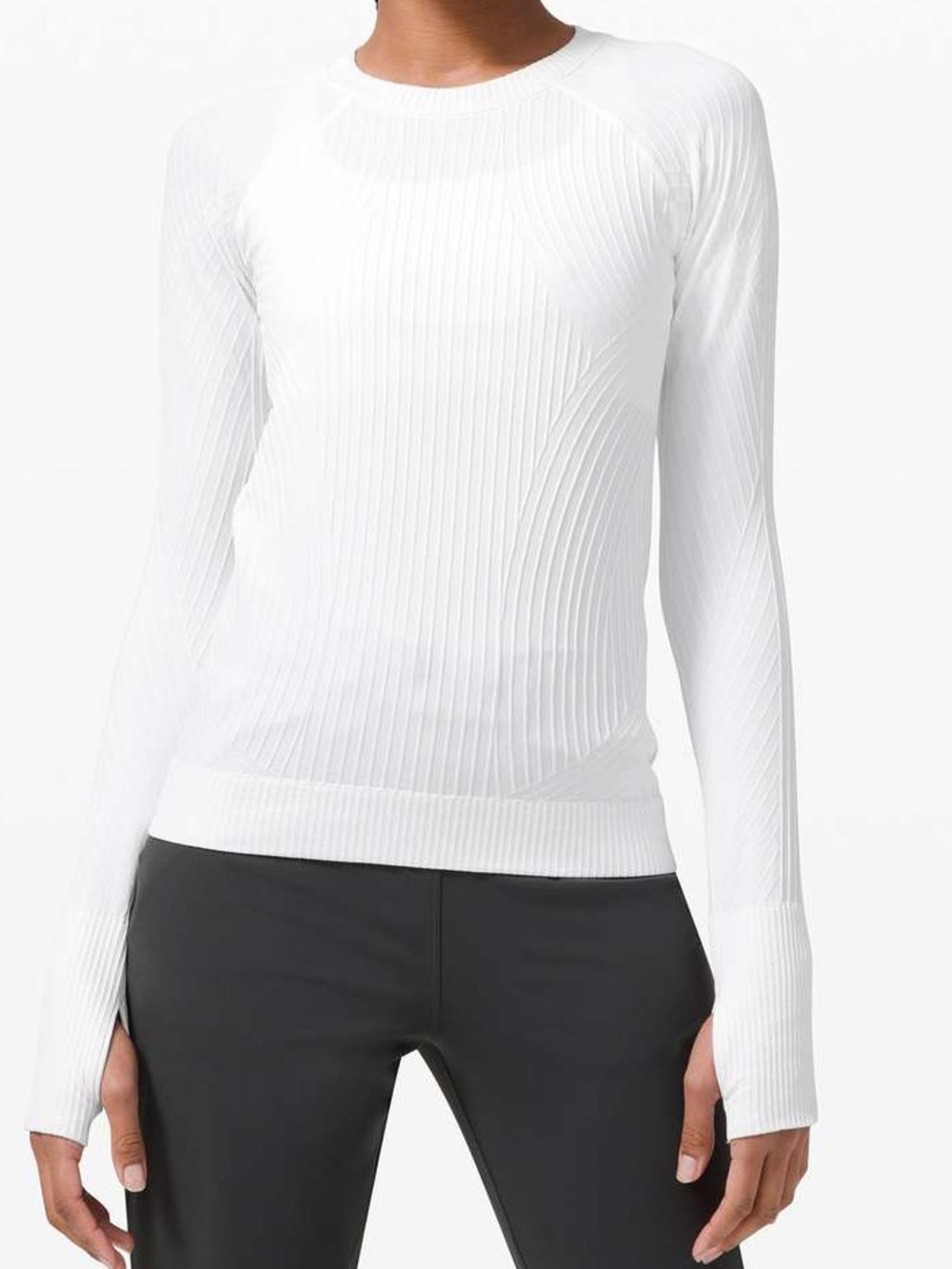 Lululemon Rest Less Pullover White Ribbed Seamless Long Sleeve Thumbholes Size S